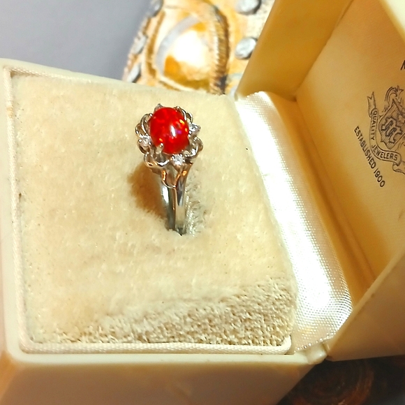 VTG RJ Graziano Fire Opal White Sapphire Ring - Picture 4 of 7